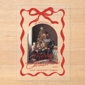 Coquette Curvy Ribbon & Bow Retro Christmas Photo Acryl Uitnodigingen (Voorkant)