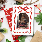 Coquette Curvy Ribbon & Bow Retro Christmas Photo Feestdagenkaart