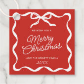 Coquette Curvy Ribbon & Bow Retro Merry Christmas Bedankjes Labels (Voorkant)