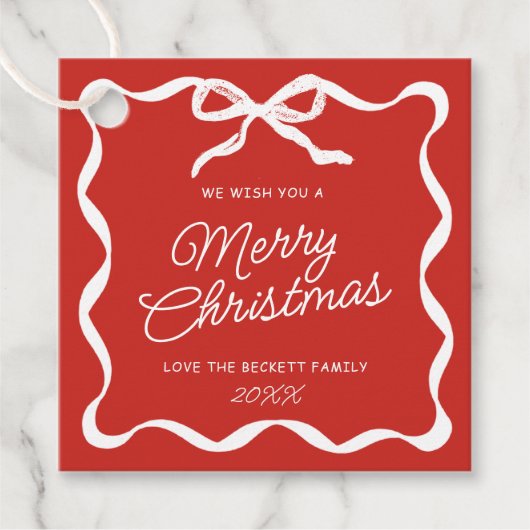 Coquette Curvy Ribbon & Bow Retro Merry Christmas Bedankjes Labels (Voorkant)