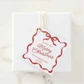 Coquette Curvy Ribbon & Bow Retro Merry Christmas Bedankjes Labels (In situ)