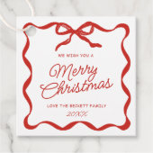 Coquette Curvy Ribbon & Bow Retro Merry Christmas Bedankjes Labels (Voorkant)