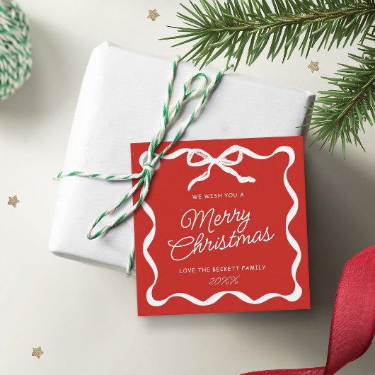 Coquette Curvy Ribbon & Bow Retro Merry Christmas Bedankjes Labels