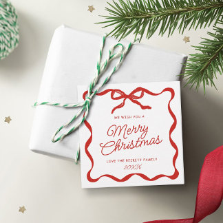 Coquette Curvy Ribbon & Bow Retro Merry Christmas Bedankjes Labels