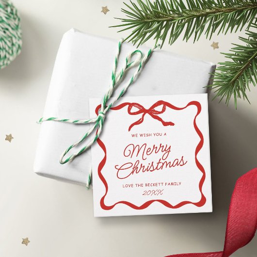 Coquette Curvy Ribbon & Bow Retro Merry Christmas Bedankjes Labels
