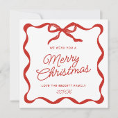Coquette Curvy Ribbon & Bow Retro Merry Christmas Feestdagenkaart (Voorkant)
