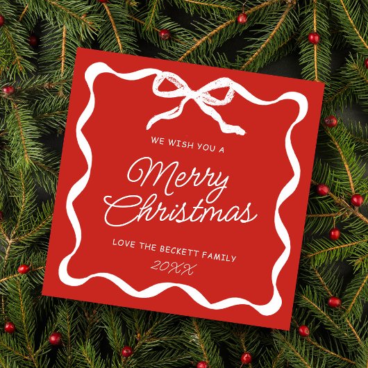 Coquette Curvy Ribbon & Bow Retro Merry Christmas Feestdagenkaart