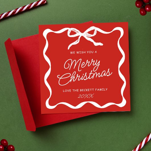 Coquette Curvy Ribbon & Bow Retro Merry Christmas Feestdagenkaart