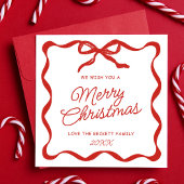 Coquette Curvy Ribbon & Bow Retro Merry Christmas Feestdagenkaart