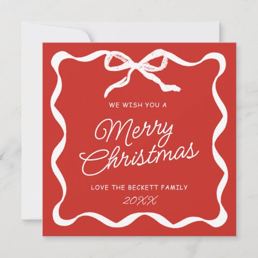 Coquette Curvy Ribbon & Bow Retro Merry Christmas Feestdagenkaart (Voorkant)