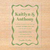 Coquette Curvy Ribbon Retro Wedding Acryl Uitnodigingen (Voorkant)