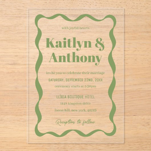 Coquette Curvy Ribbon Retro Wedding Acryl Uitnodigingen (Voorkant)