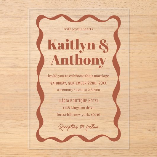 Coquette Curvy Ribbon Retro Wedding Acryl Uitnodigingen (Voorkant)