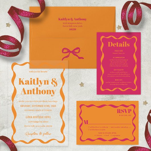 Coquette Curvy Ribbon Retro Wedding Acryl Uitnodigingen