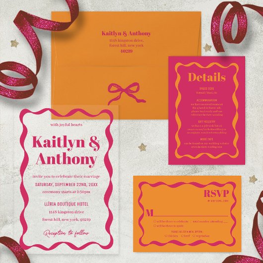 Coquette Curvy Ribbon Retro Wedding Acryl Uitnodigingen