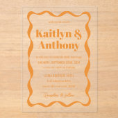 Coquette Curvy Ribbon Retro Wedding Acryl Uitnodigingen (Voorkant)