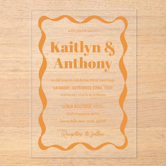 Coquette Curvy Ribbon Retro Wedding Acryl Uitnodigingen (Voorkant)