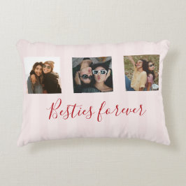 coquette Custom Besties Photos Collage Pink Stripe Accent Kussen
