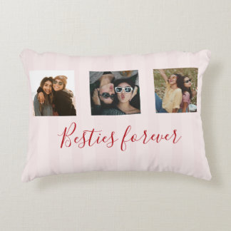 coquette Custom Besties Photos Collage Pink Stripe Accent Kussen