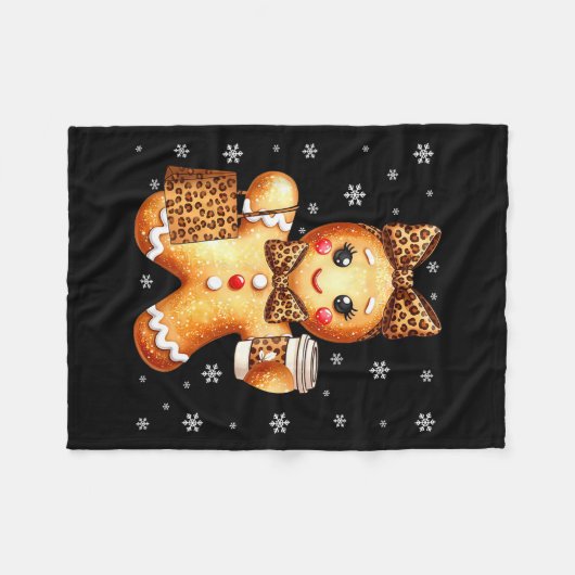 Coquette Cute Gingerbread Leopard Bow Christmas Gi Fleece Deken (Voorkant (Horizontaal))