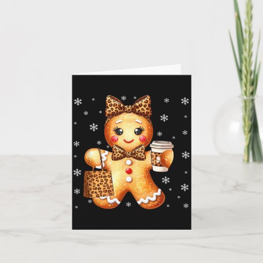 Coquette Cute Gingerbread Leopard Bow Christmas Gi Kaart (Voorkant)