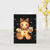 Coquette Cute Gingerbread Leopard Bow Christmas Gi Kaart (Gele Bloem)