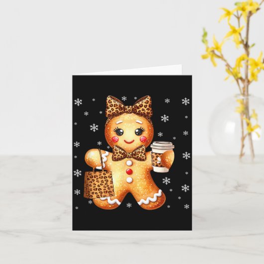 Coquette Cute Gingerbread Leopard Bow Christmas Gi Kaart (Gele Bloem)