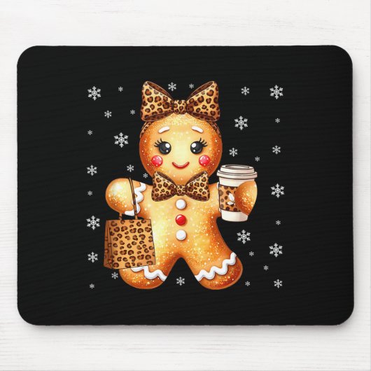 Coquette Cute Gingerbread Leopard Bow Christmas Gi Muismat (Voorkant)