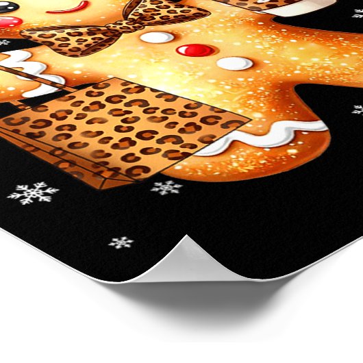 Coquette Cute Gingerbread Leopard Bow Christmas Gi Poster (Hoek)
