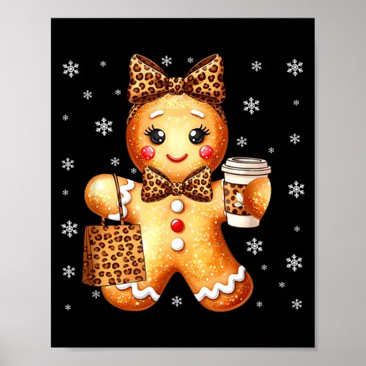 Coquette Cute Gingerbread Leopard Bow Christmas Gi Poster (Voorkant)