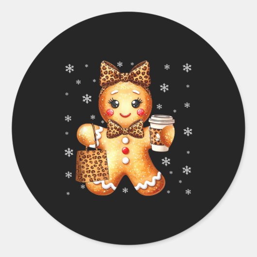 Coquette Cute Gingerbread Leopard Bow Christmas Gi Ronde Sticker (Voorkant)