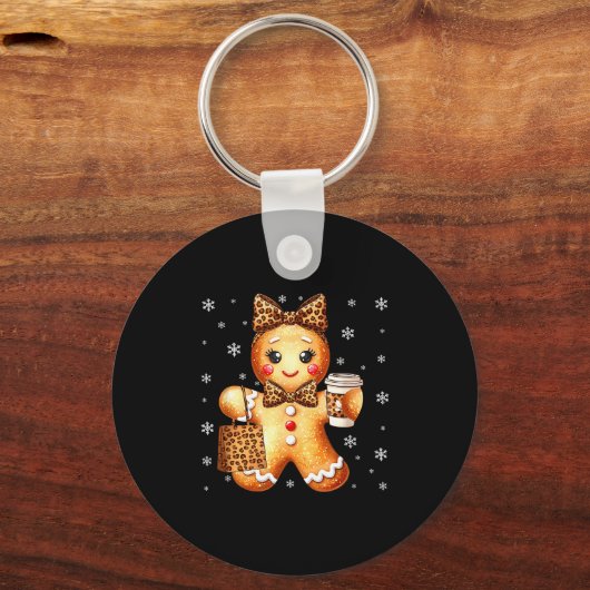 Coquette Cute Gingerbread Leopard Bow Christmas Gi Sleutelhanger (Voorkant)