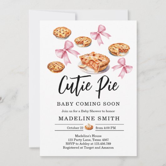 Coquette Cutie Pie Sweet Pink Bow Baby shower Kaart (Voorkant)