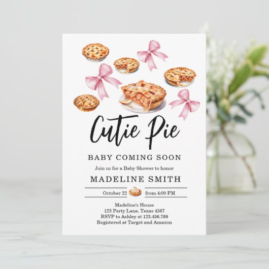 Coquette Cutie Pie Sweet Pink Bow Baby shower Kaart (Staand voorkant)