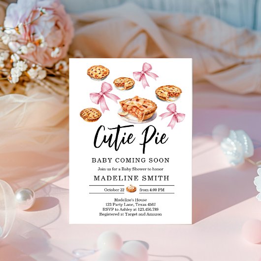 Coquette Cutie Pie Sweet Pink Bow Baby shower Kaart