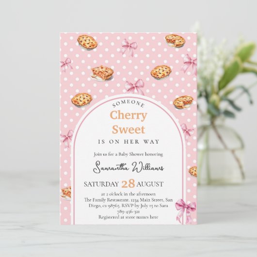 Coquette Cutie Pie Sweet Pink Bow Baby shower Kaart (Staand voorkant)