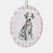 Coquette Dalmation Dog Pink Gingham Bows Keramisch Ornament (Rechts)