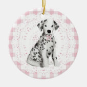 Coquette Dalmation Dog Pink Gingham Bows Keramisch Ornament (Voorkant)