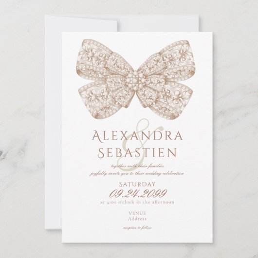 Coquette  Diamonds Bow Mocha Mousse Wedding Kaart (Voorkant)