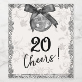 Coquette Disco Ball & Black Bow Cheers Verjaardag Wijn Etiket (Enkel label)