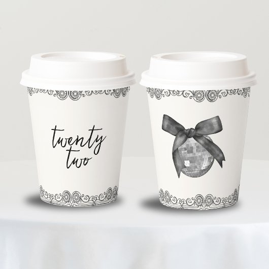 Coquette Disco Ball & Black Bow Chic Modern Wit Papieren Bekers
