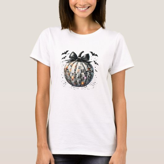 Coquette Disco Ball Pompoen en vleermuizen T-shirt (Voorkant)