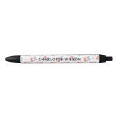 Coquette Disco Cherry Bow Script Naam Monogram Zwarte Inkt Pen (Voorkant)