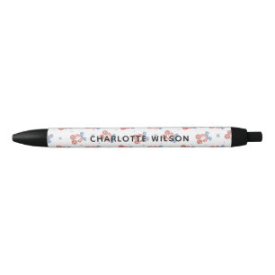 Coquette Disco Cherry Bow Script Naam Monogram Zwarte Inkt Pen