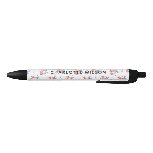 Coquette Disco Cherry Bow Script Naam Monogram Zwarte Inkt Pen (Bodem)