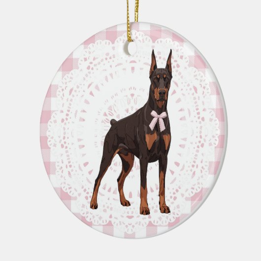 Coquette Doberman Pinscher Pink Gingham Bows Keramisch Ornament (Links)