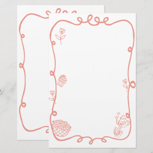 Coquette Doodle Ribbon Lijst Briefpapier (Voorkant / Achterkant)
