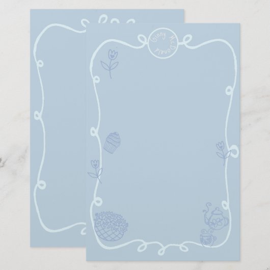 Coquette Doodle Ribbon Lijst Briefpapier (Voorkant / Achterkant)