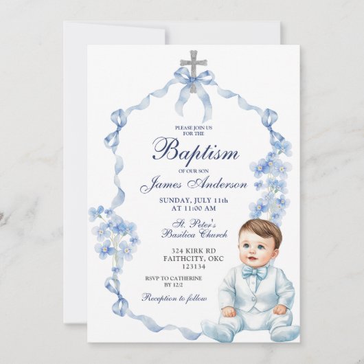 Coquette Doop Blauw Wildflower Uitnodiging (Voorkant)