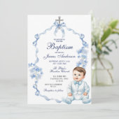 Coquette Doop Blauw Wildflower Uitnodiging (Staand voorkant)